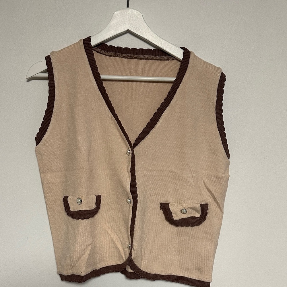 Tan and Brown Button-Up Vest